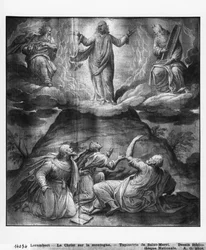 Leven van Christus, Transfiguratie van Christus op de berg Tabor, voorbereidende studie van tapijtkarton voor de kerk Saint-Merri in Parijs, ca. 1585-90